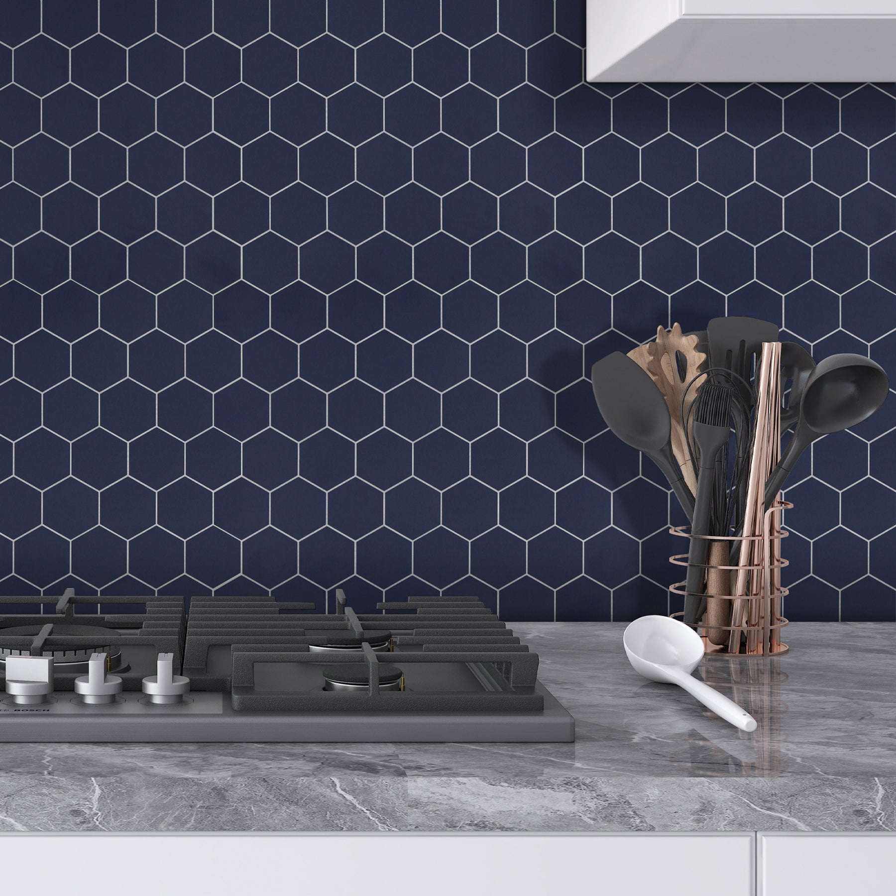 2" Hexagon Blue Peel and Stick Tile