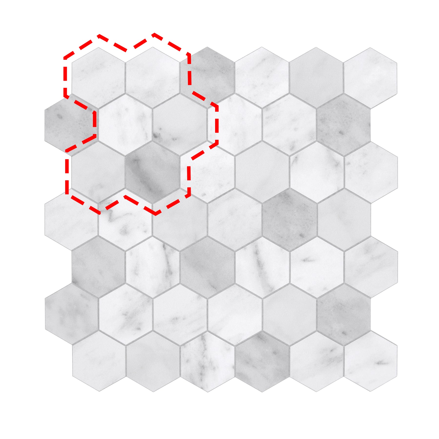 11.3" x 11.4" Hexagon White Marble Peel And Stick