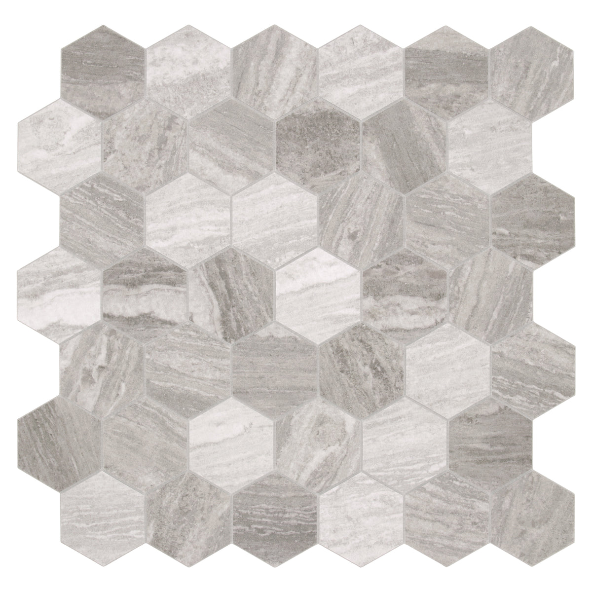 11.3" x 11.4" Hexagon Grey Marble Peel And Stick