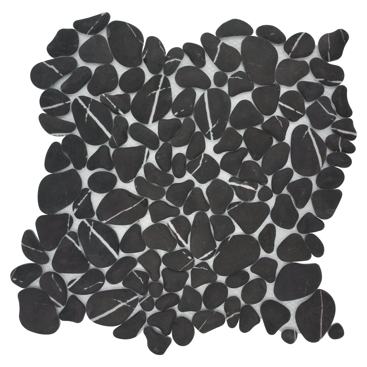 Black Marquina Pebble 10.6‘’x10.6'' Recycled Glass Floor And Wall Mosaic Tile