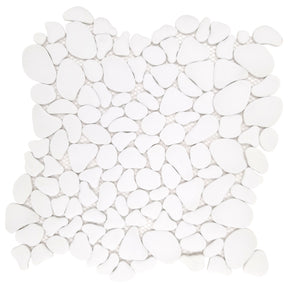 White Pebble 10.6‘’x10.6'' Recycled Glass Floor And Wall Mosaic Tile