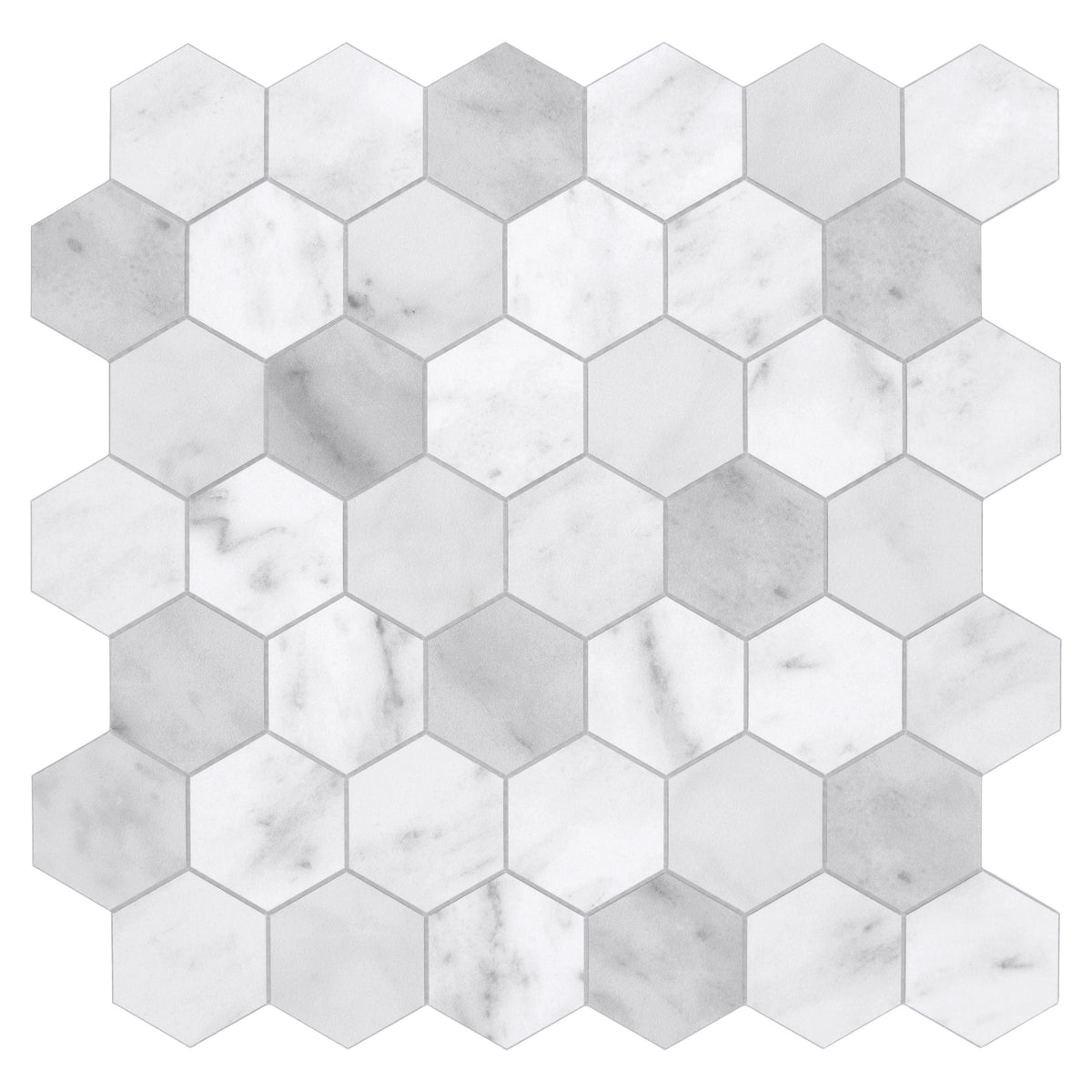 11.3" x 11.4" Hexagon White Marble Peel And Stick