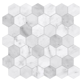 11.3" x 11.4" Hexagon White Marble Peel And Stick