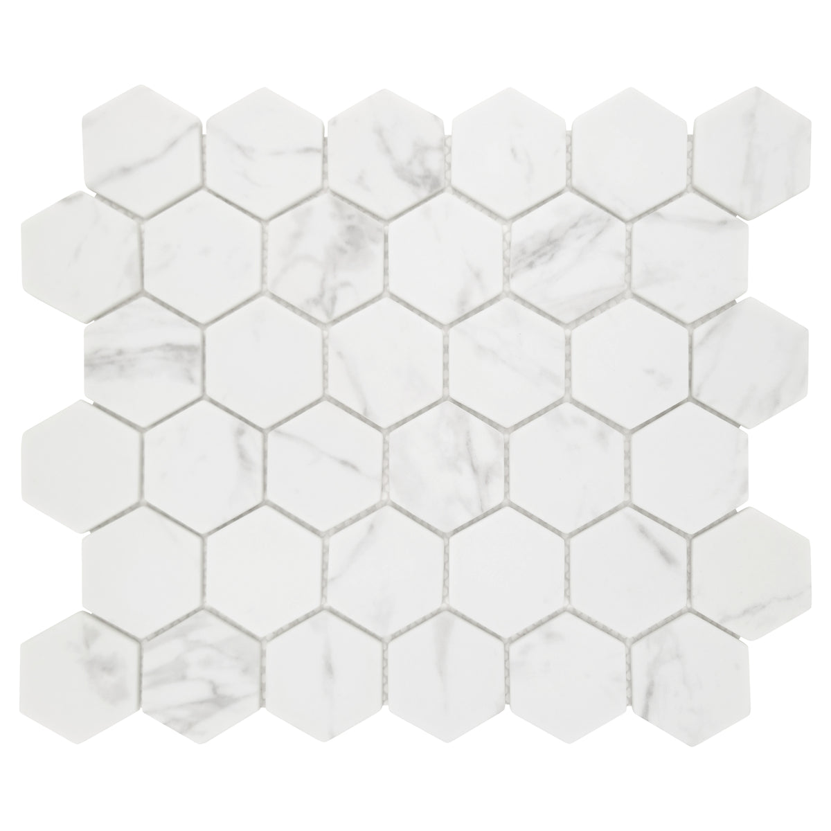 White Calacatta Hexagon 11.7''x10.2'' Recycled Glass Floor And Wall Mosaic Tile