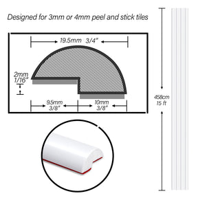 15 Feet PVC Peel and Stick Backplash Trim, Milky White