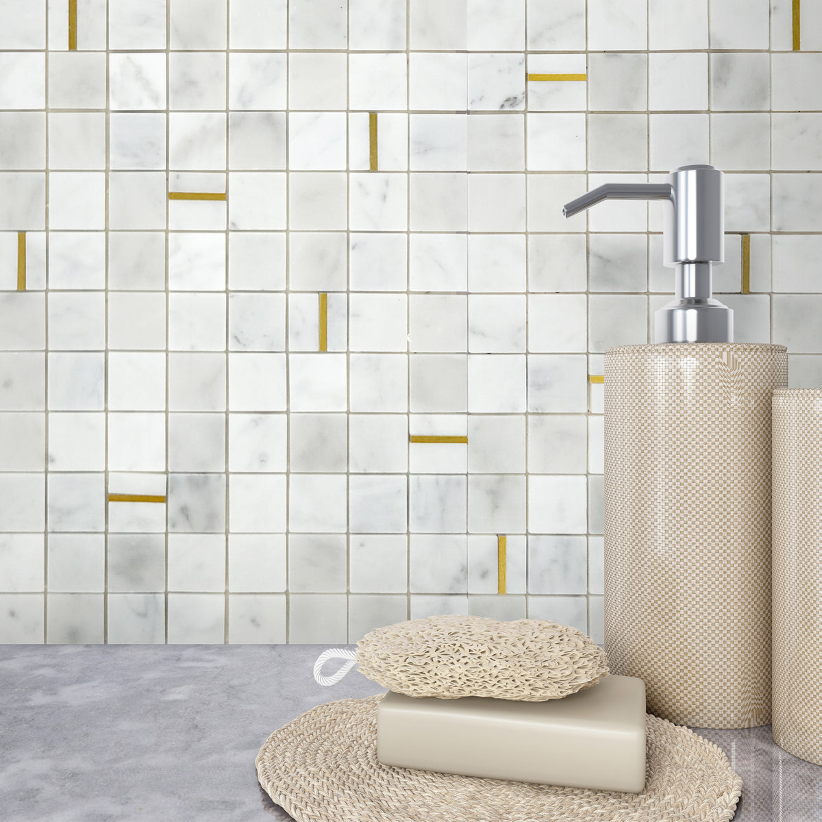 Luxury White Carrara Natural Marble and Gold Peel and Stick Tile