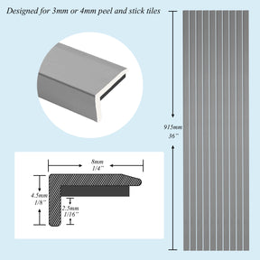 10 Pieces Aluminium Peel and Stick Backplash Trim, 36Inch Grey Matte