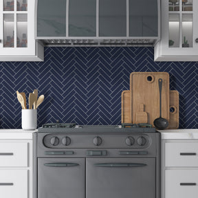 Herringbone Navy Blue Peel and Stick Backsplash Tile