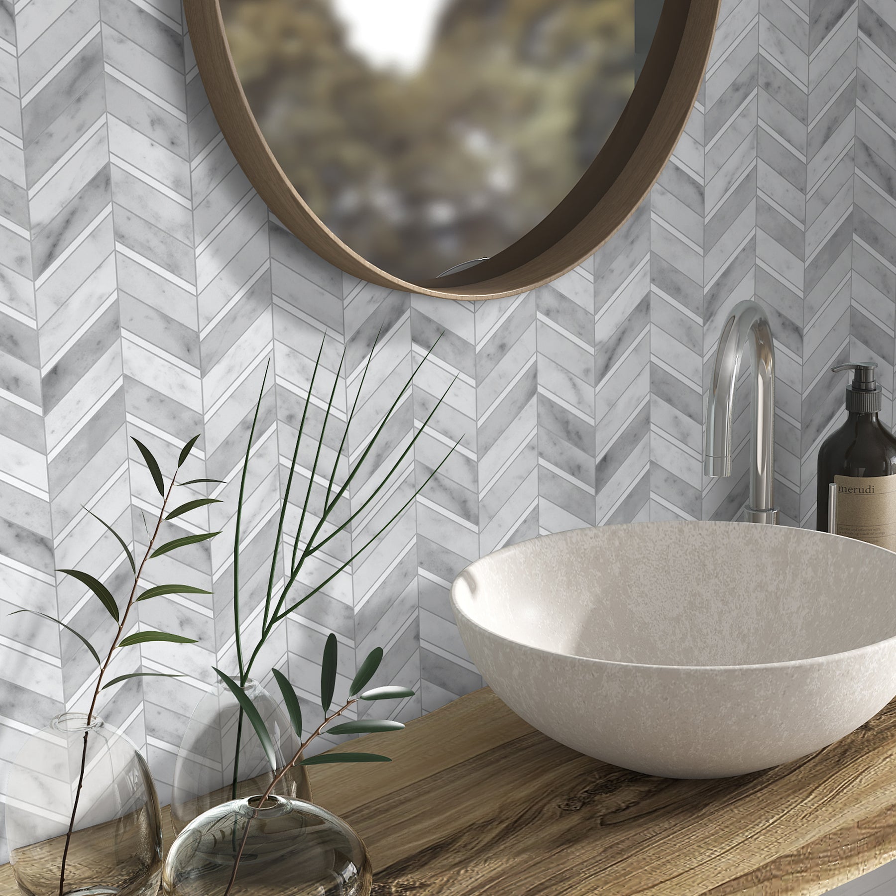 12.2" x 11"  Herringbone Gray Stone Peel and Stick Mosaic Tile