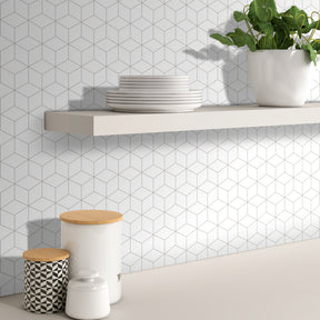 3D Cube Rhombus White Peel and Stick Tile