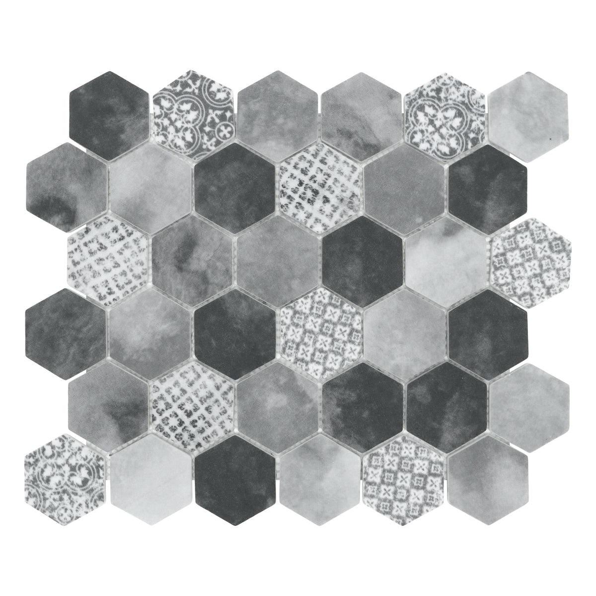 Cement Grey 11.7''x10.2'' Hexagon Recycled Glass Floor And Wall Mosaic Tile