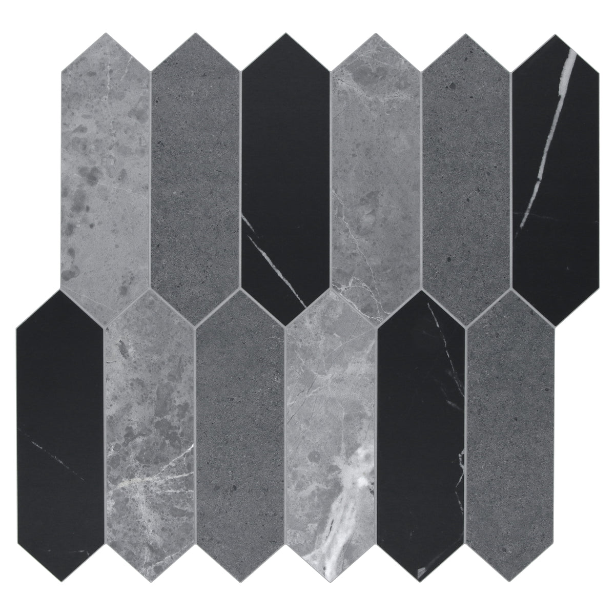 11.2" x 12" Stone Mix Long Hexagon Peel and Stick Backsplash Tile