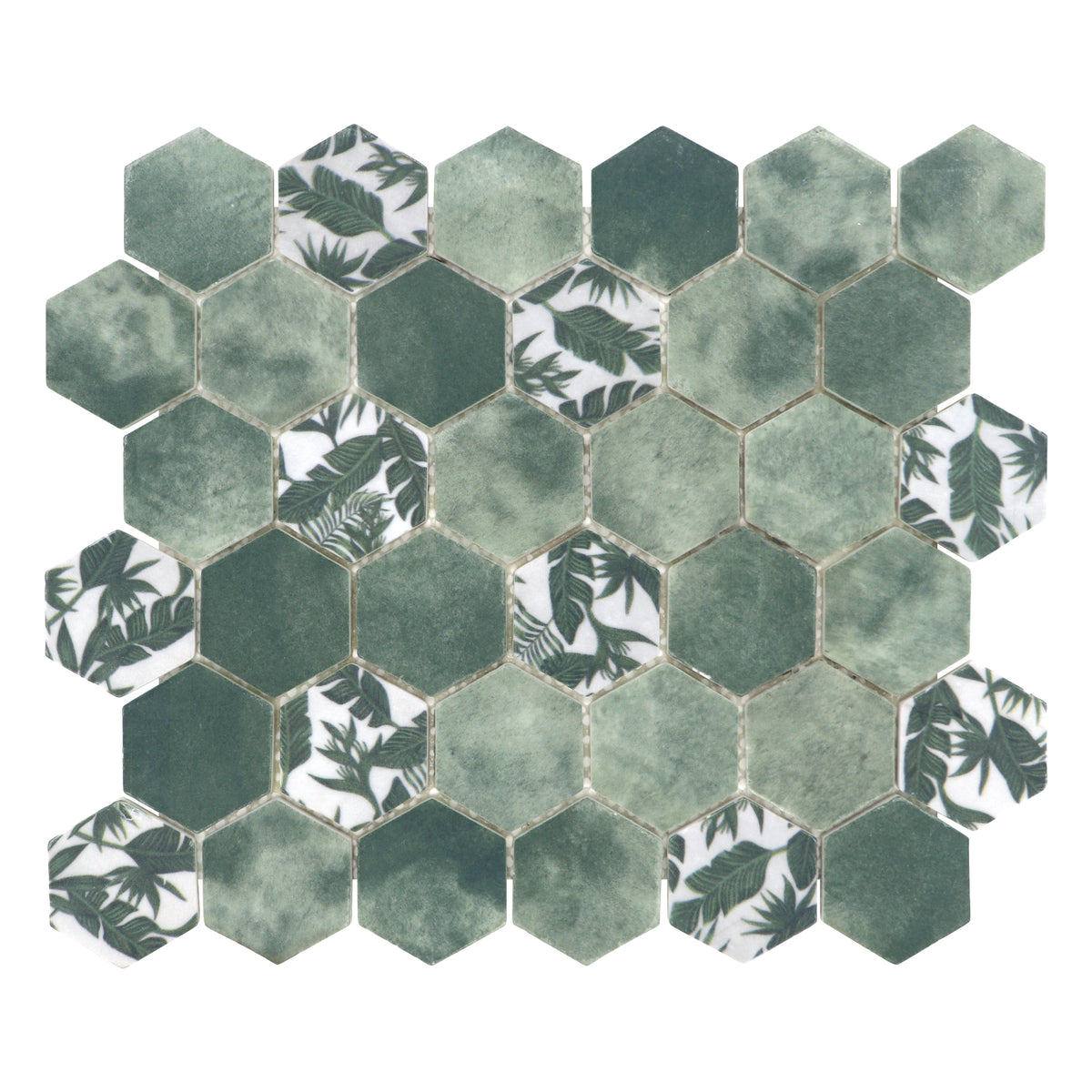 Cement Green 11.7''x10.2'' Hexagon Recycled Glass Floor And Wall Mosaic Tile