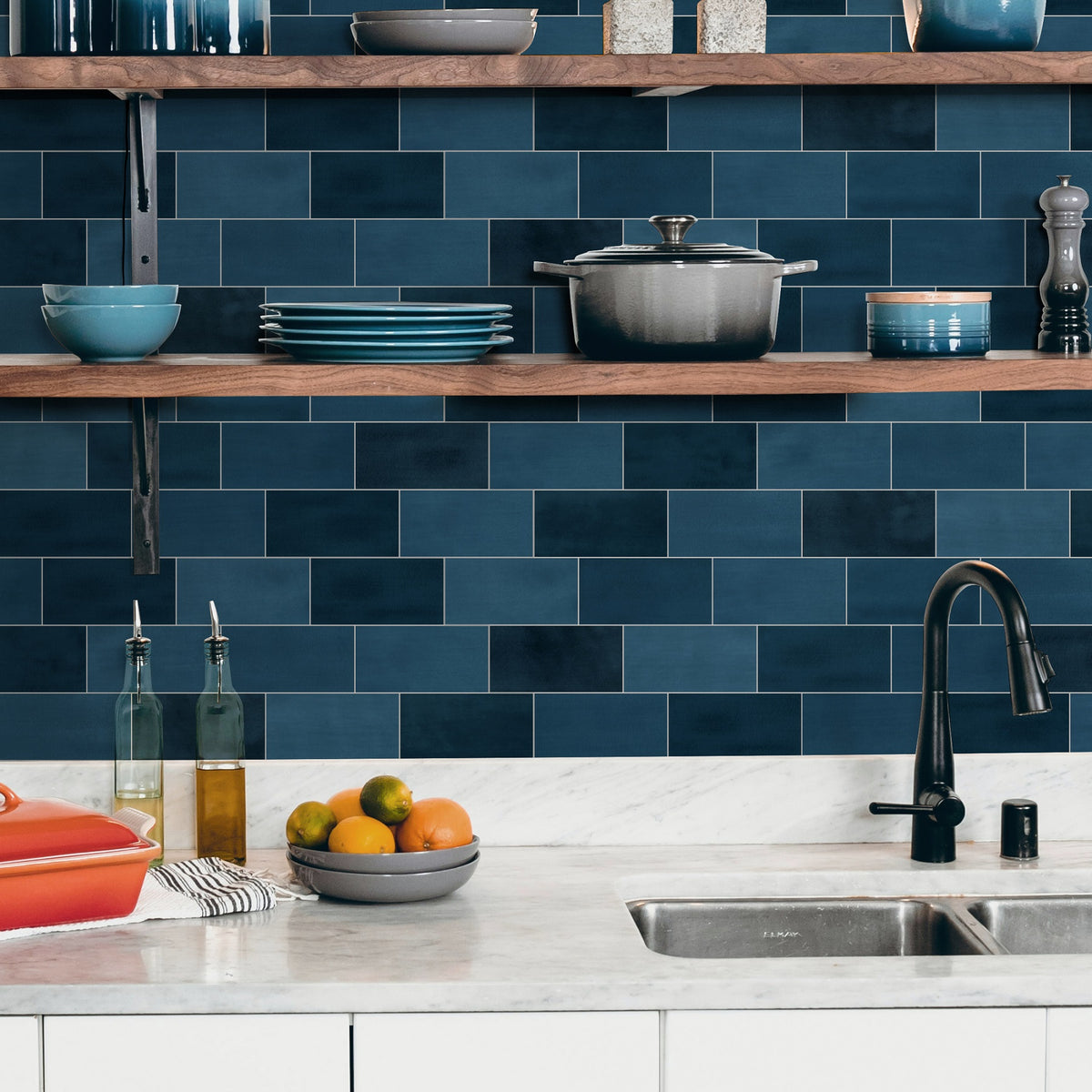 3x6" Blue Subway Peel and Stick Backsplash Tile