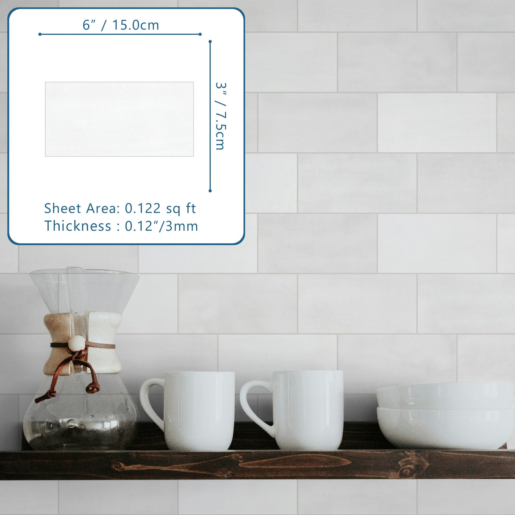 3x6" White Subway Peel and Stick Backsplash Tile