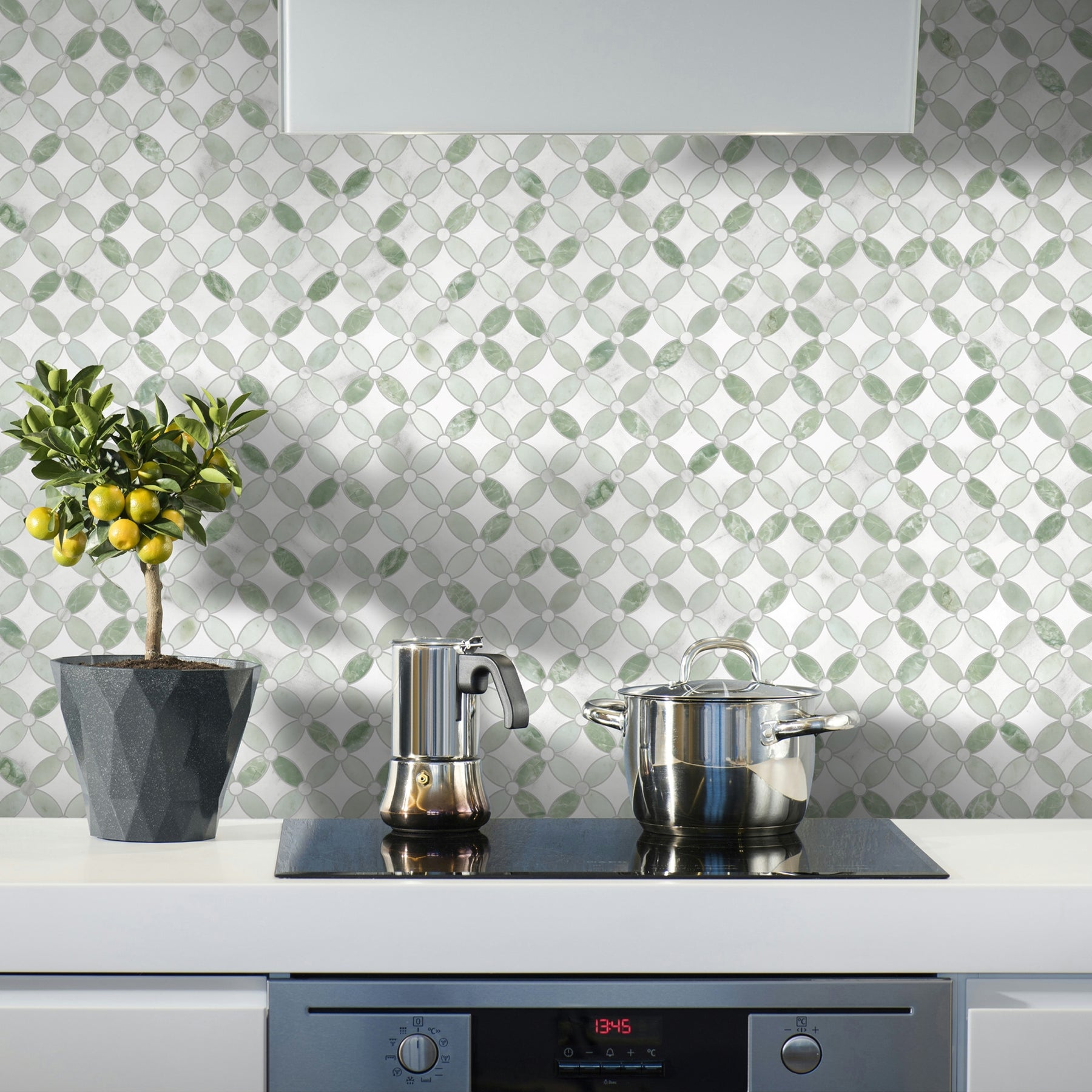 Green Coin Waterjet Peel and Stick Backsplash Tile