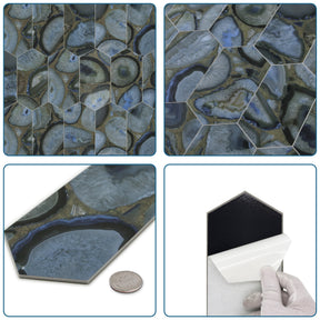 Agate Blue Long Hexagon Peel And Stick Backsplash Tile