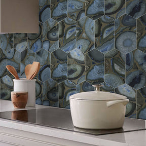 Agate Blue Long Hexagon Peel And Stick Backsplash Tile