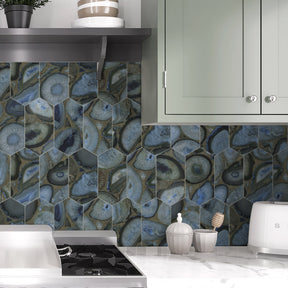 Agate Blue Long Hexagon Peel And Stick Backsplash Tile