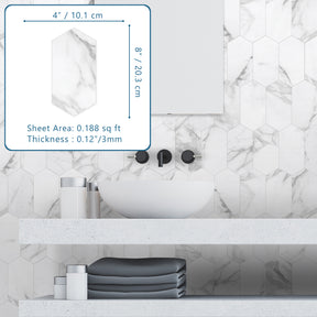 Carrara White Long Hexagon Peel And Stick Backsplash Tile