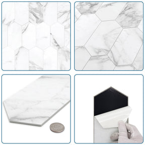 Carrara White Long Hexagon Peel And Stick Backsplash Tile