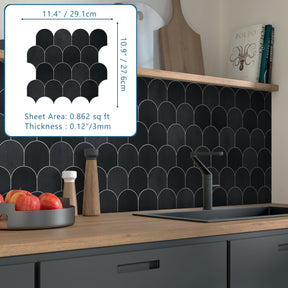 Black Fish Scale Peel and Stick Backsplash Tile