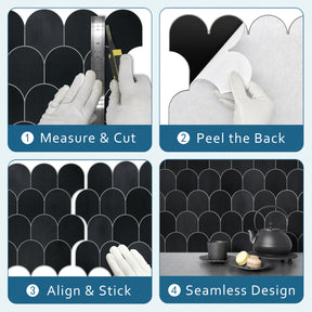 Black Fish Scale Peel and Stick Backsplash Tile