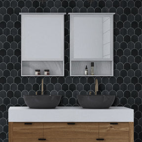 Black Fish Scale Peel and Stick Backsplash Tile