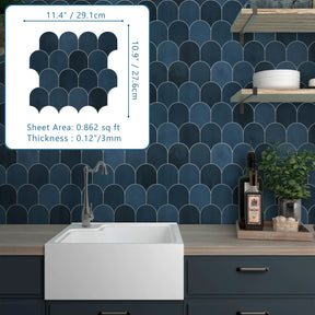 Blue Fish Scale Peel and Stick Backsplash Tile