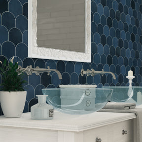 Blue Fish Scale Peel and Stick Backsplash Tile