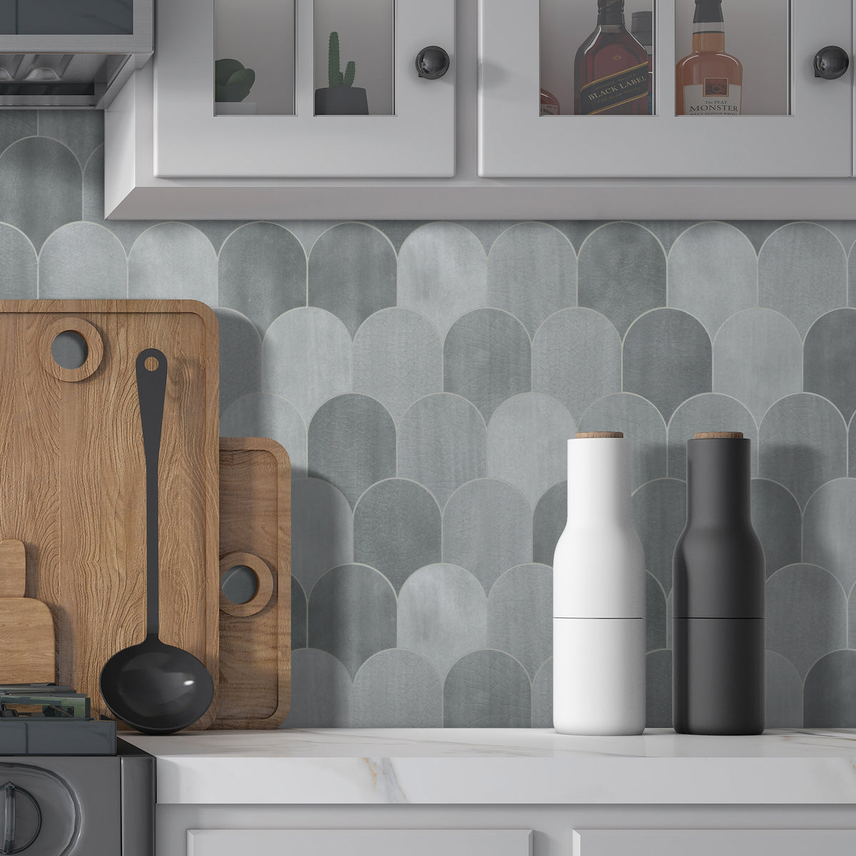 Gray Fish Scale Peel and Stick Backsplash Tile