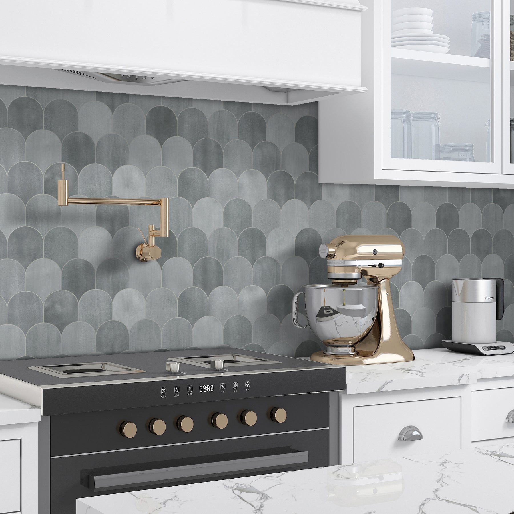 Gray Fish Scale Peel and Stick Backsplash Tile