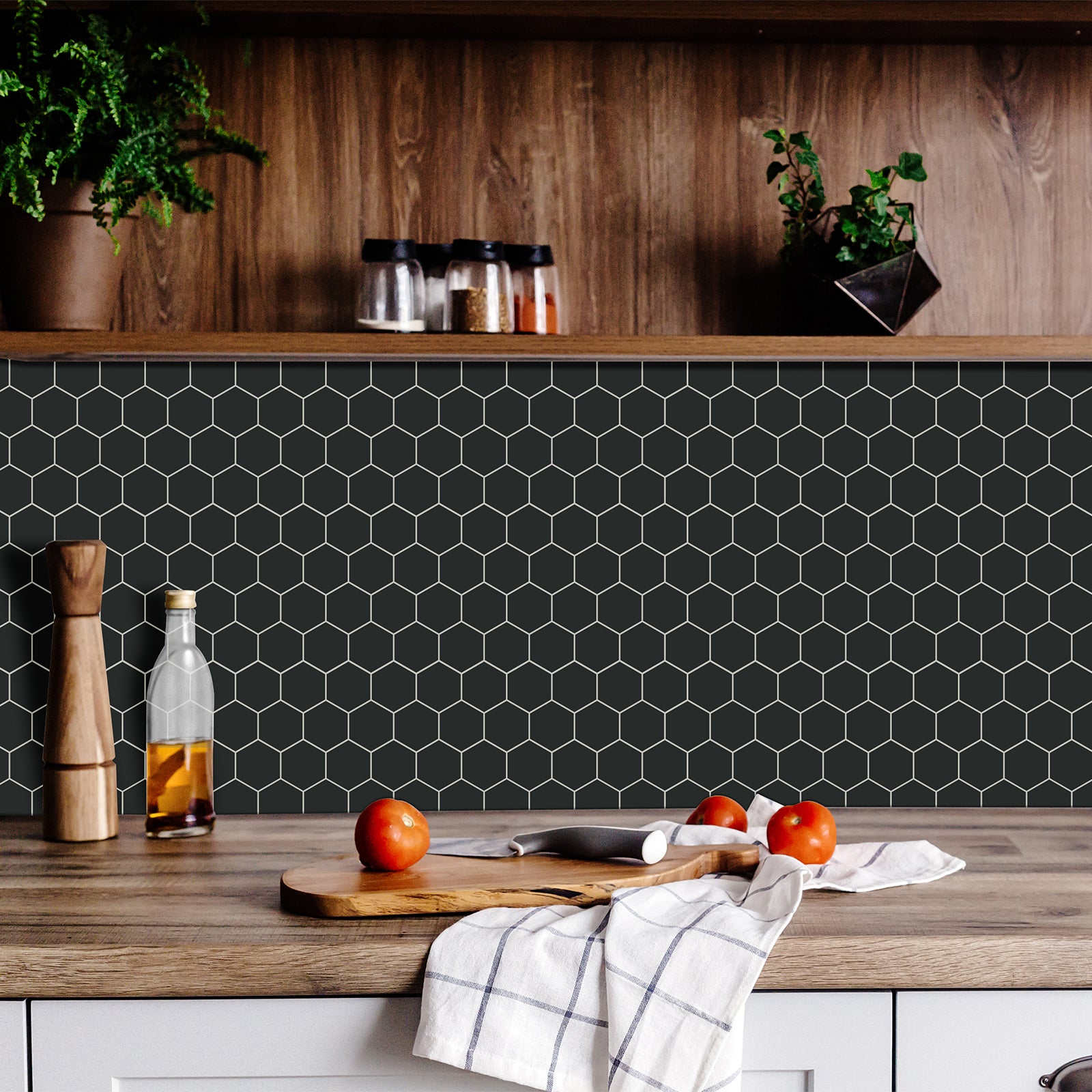 2'' Hexagon Black Peel and Stick Tile