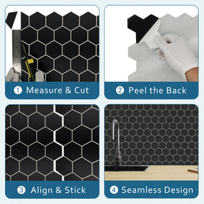 2'' Hexagon Black Peel and Stick Tile