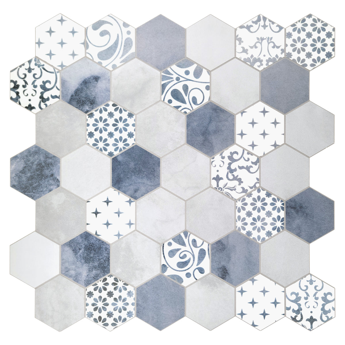 2'' Hexagon Blue Peel and Stick Backsplash Wall Tile