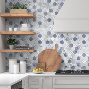 2'' Hexagon Blue Peel and Stick Backsplash Wall Tile