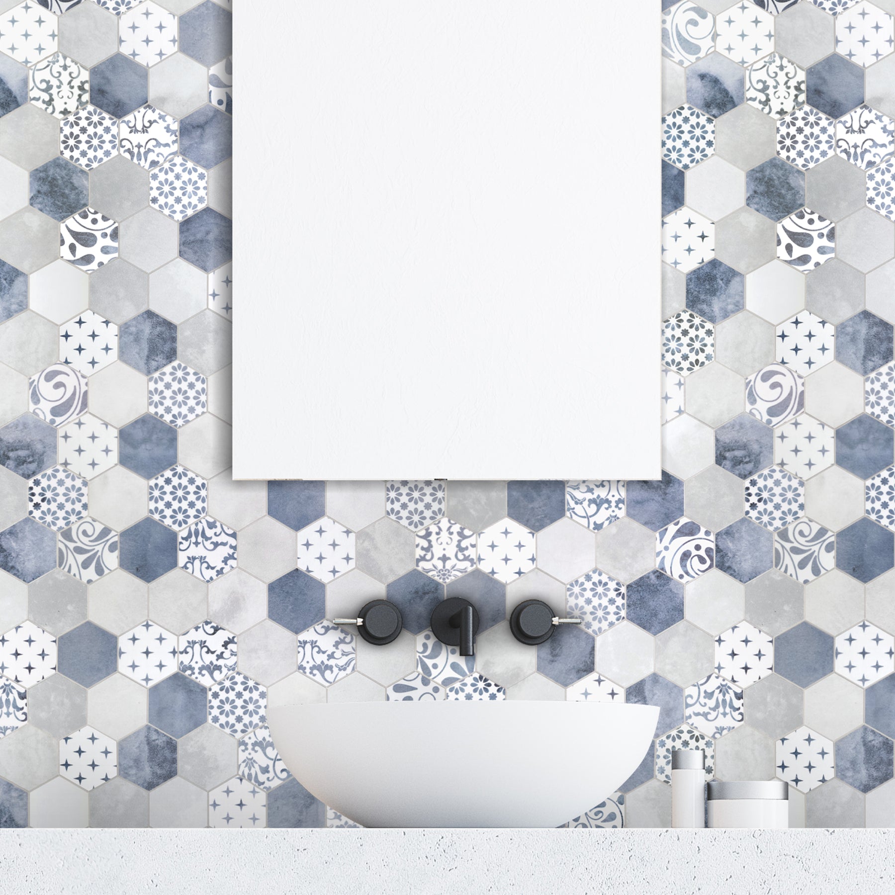 2'' Hexagon Blue Peel and Stick Backsplash Wall Tile