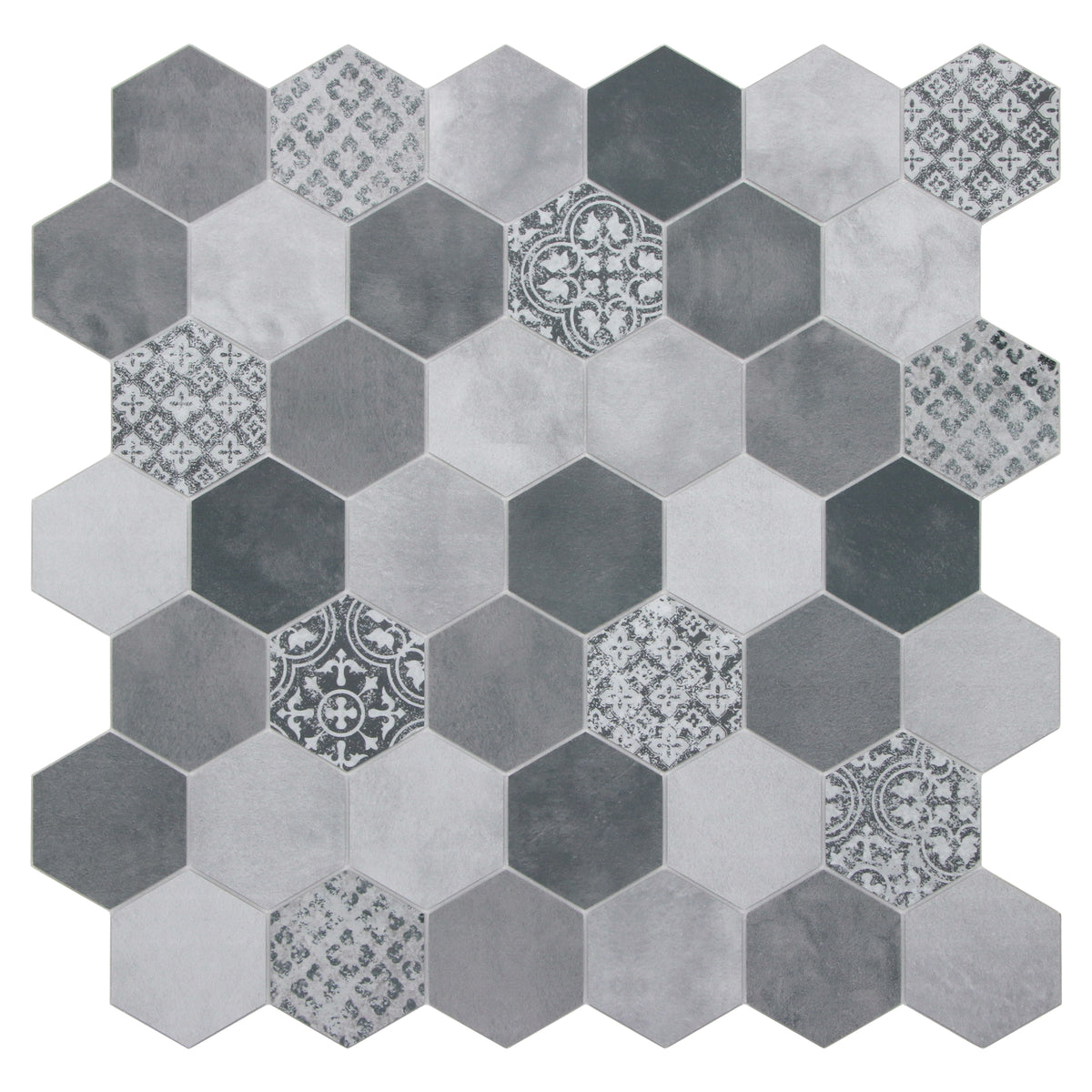 2'' Hexagon Gray Peel and Stick Backsplash Wall Tile