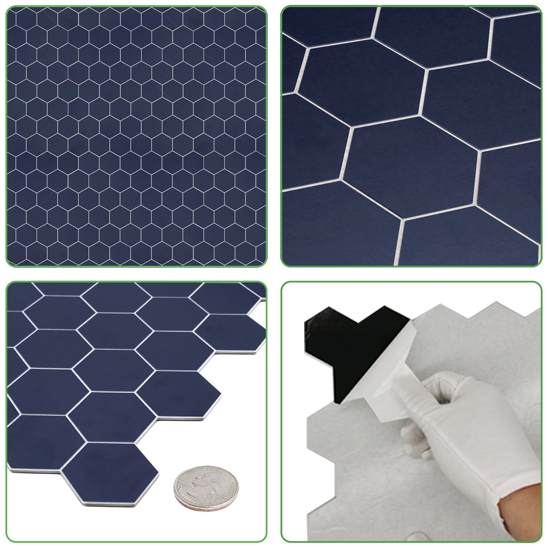 2" Hexagon Blue Peel and Stick Tile