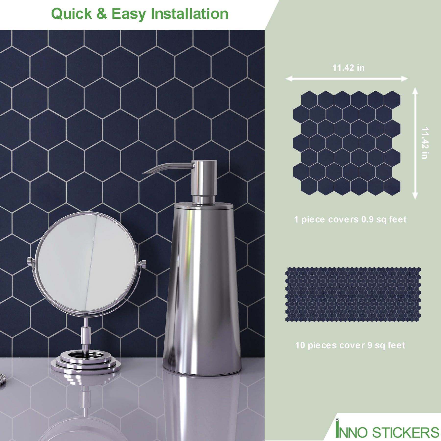 2" Hexagon Blue Peel and Stick Tile