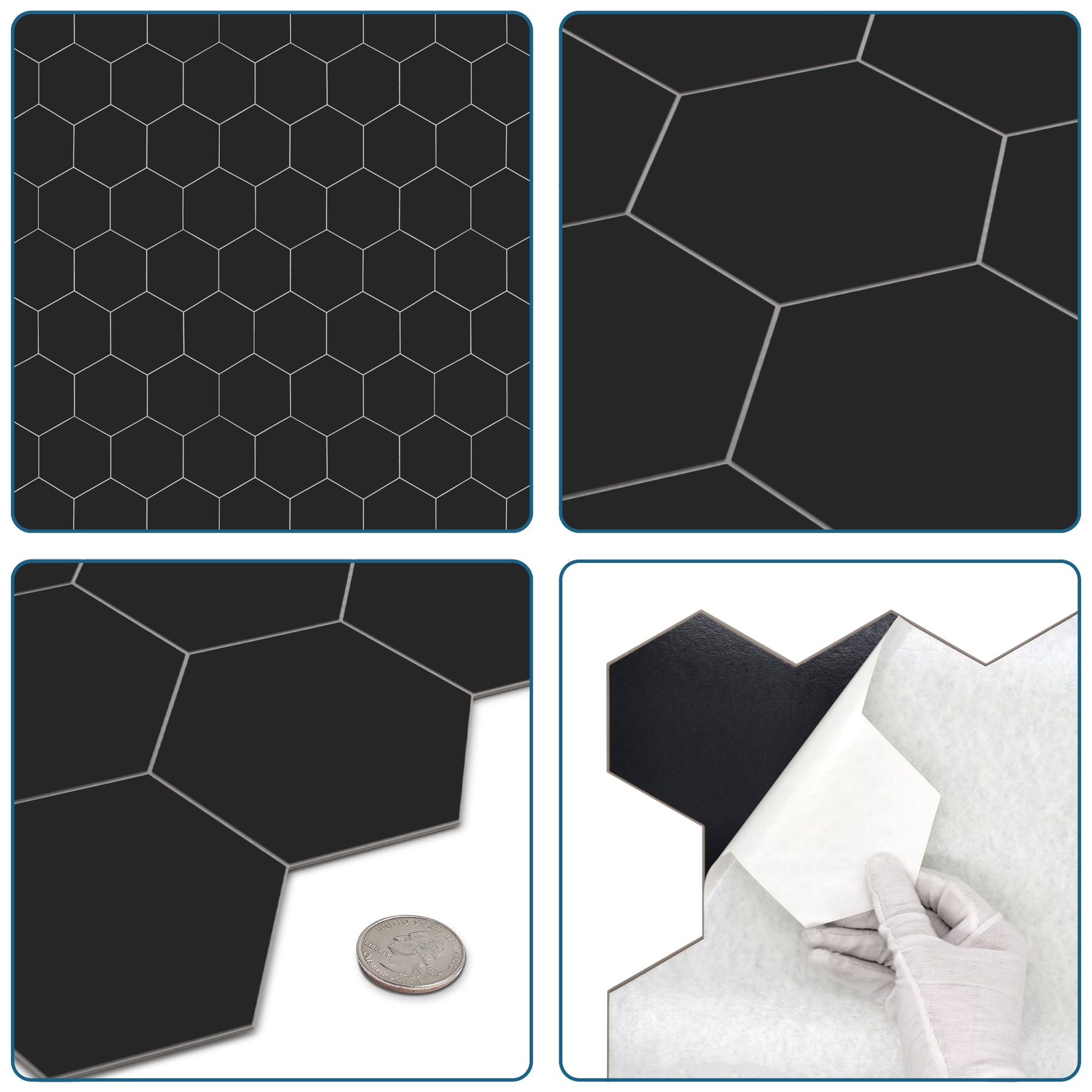 Big Hexagon Black Peel And Stick Backsplash Tile