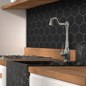 Big Hexagon Black Peel And Stick Backsplash Tile