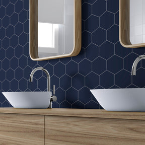 Big Hexagon Navy Blue Peel And Stick Backsplash Tile