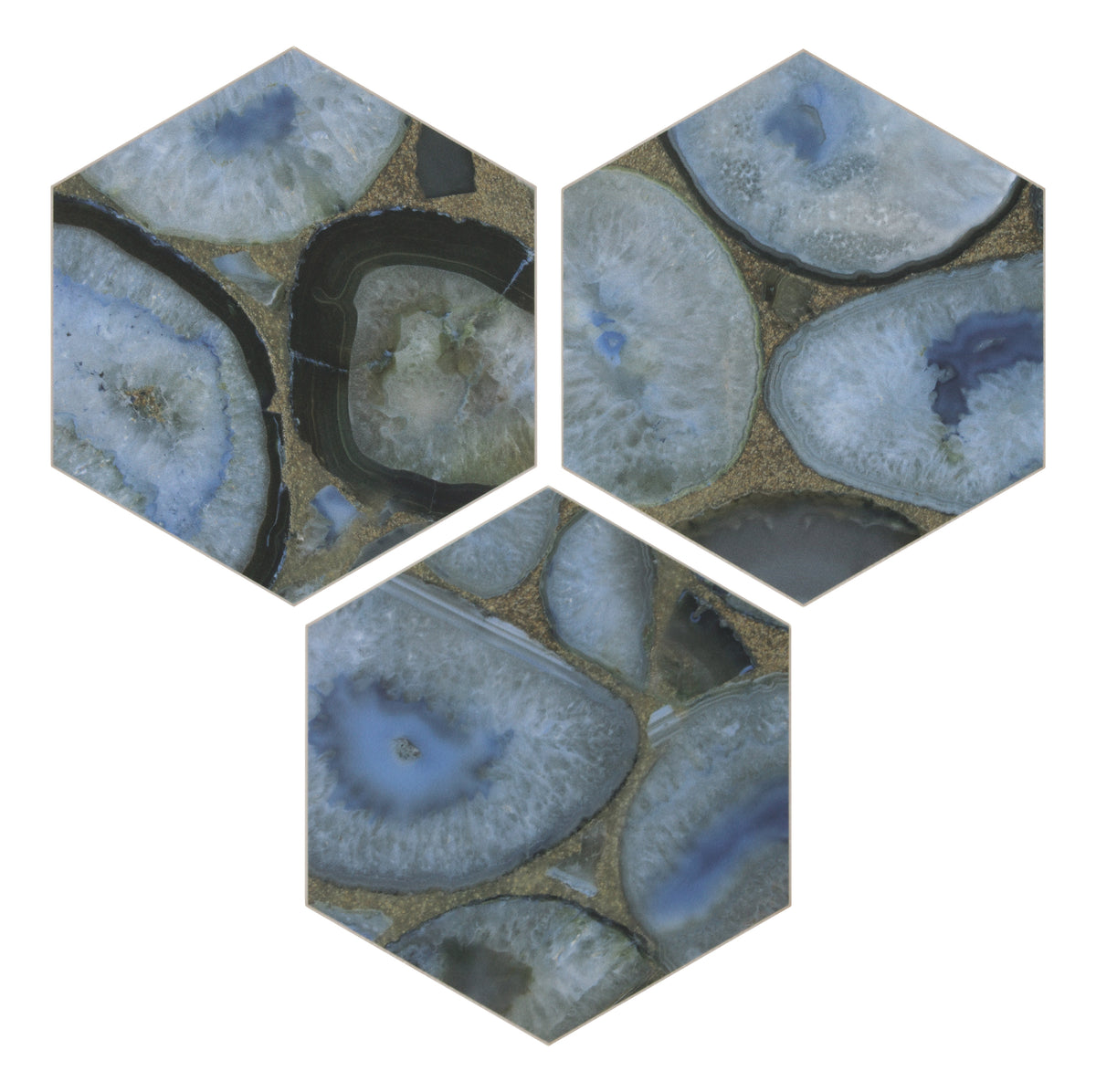 6X7'' Agata Blue Hexagon Marble PEEL AND STICK TILE