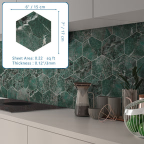 6X7'' Amazonita Green Hexagon Marble Peel and Stick Tile