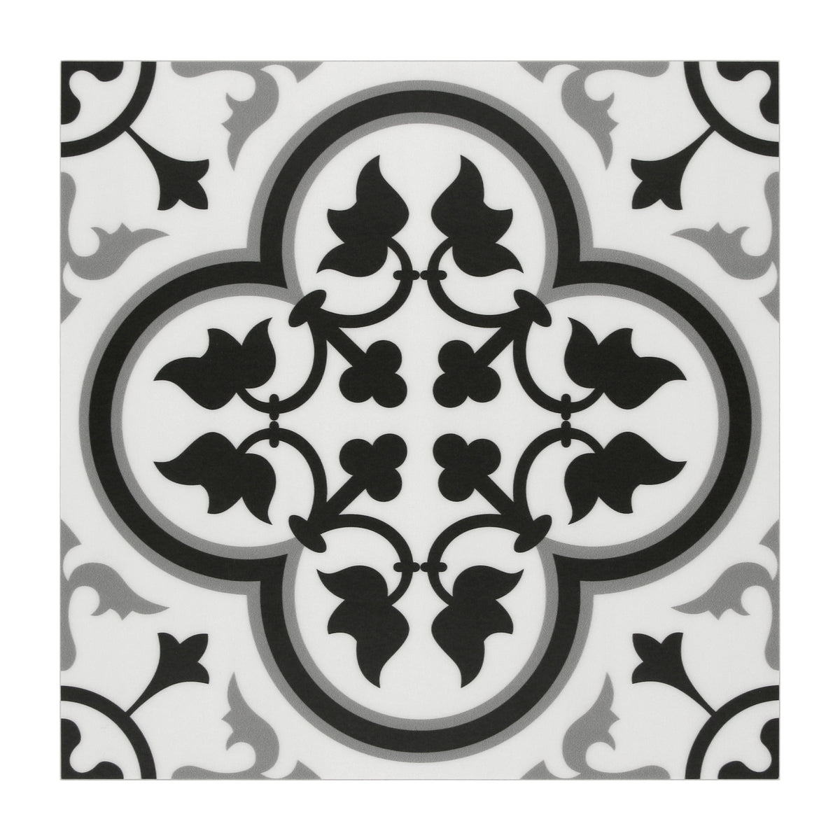 9" x 9" Patterned Black and White Peel and Stick Backsplash Wall and Floor Tile