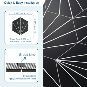 8" x 9" Art Deco Hexagon Black Peel and Stick Floor Tile