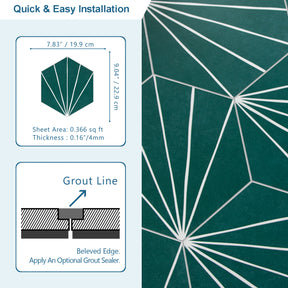 8" x 9" Art Deco Hexagon Green Peel and Stick Floor Tile
