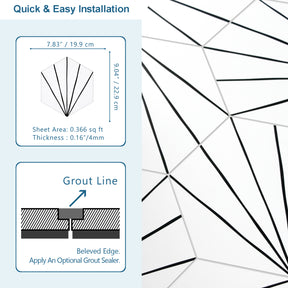 8" x 9" Art Deco Hexagon White Peel and Stick Floor Tile