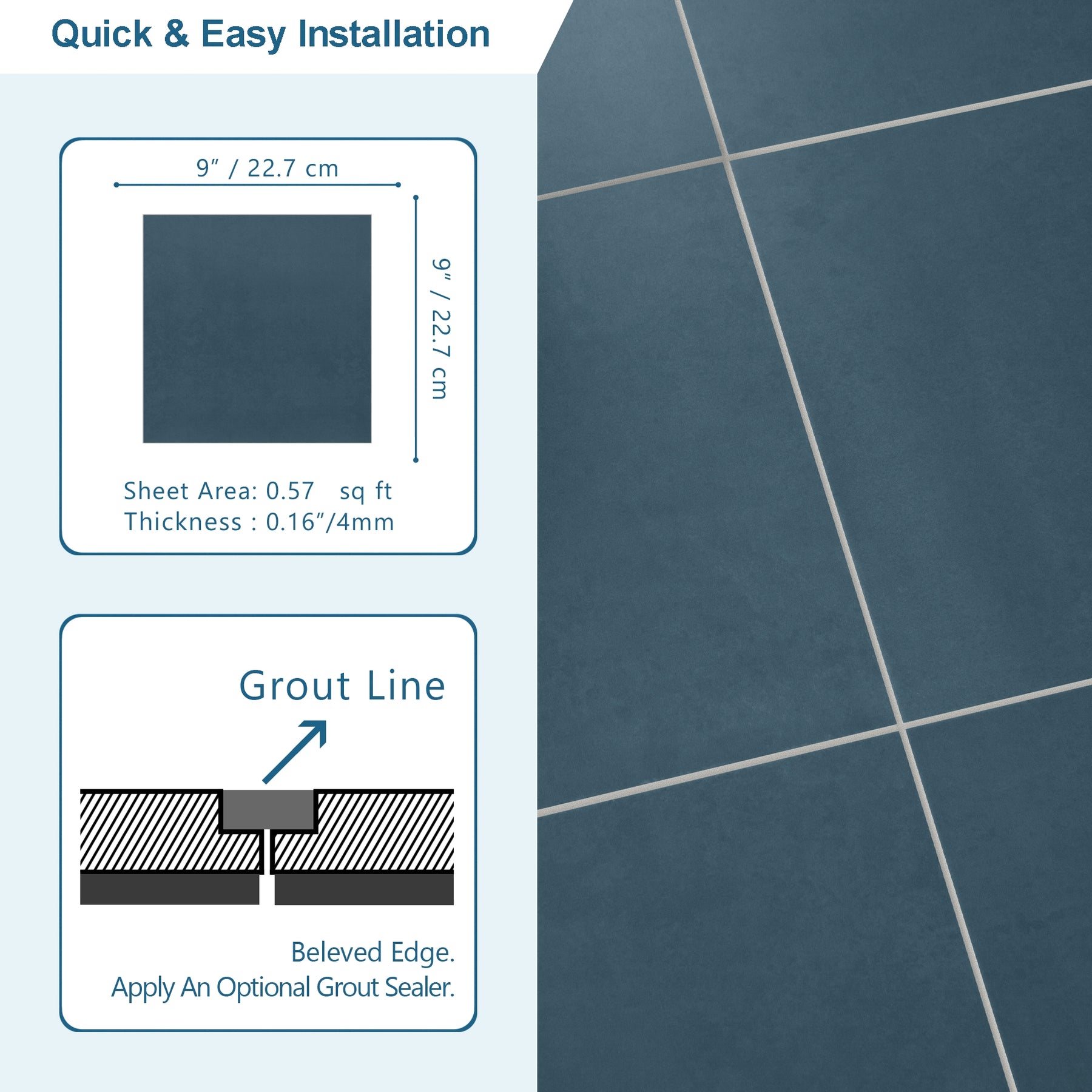 9" x 9" Blue Peel and Stick Backsplash Wall and Floor Tile